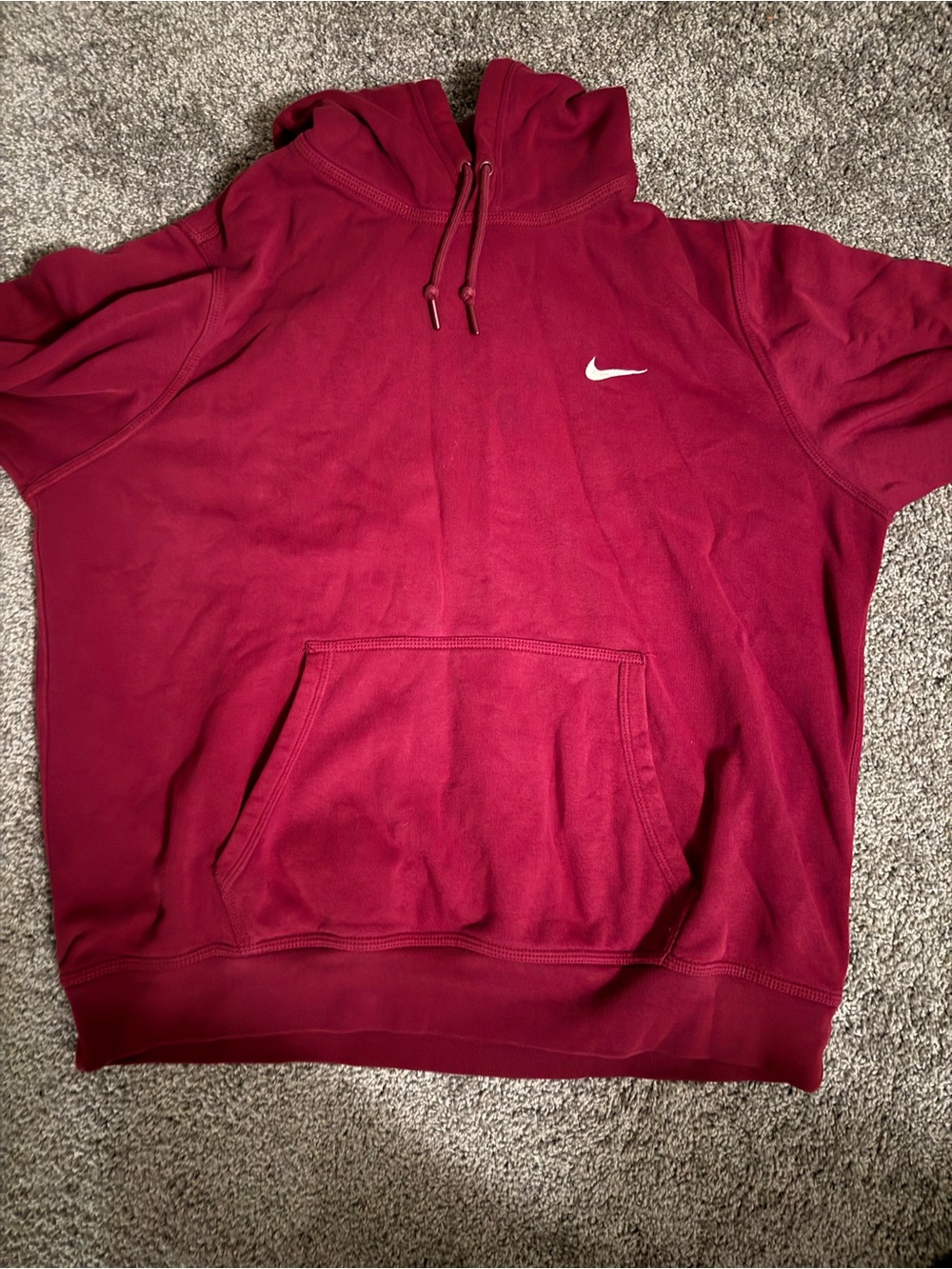 Nike Men's Maroon Hoodie Sweatshirt with White Swoosh